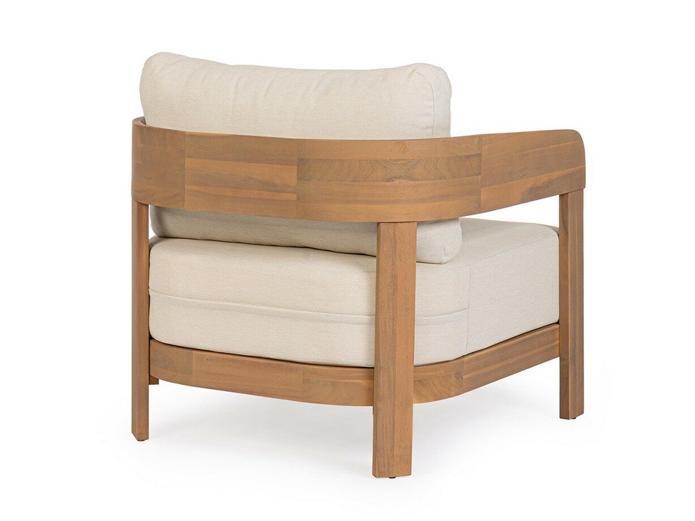 Sillon madera exterior Pablo por Bizzotto: materialidad de acacia y cojines en tejido Olefin en Mobel 6000