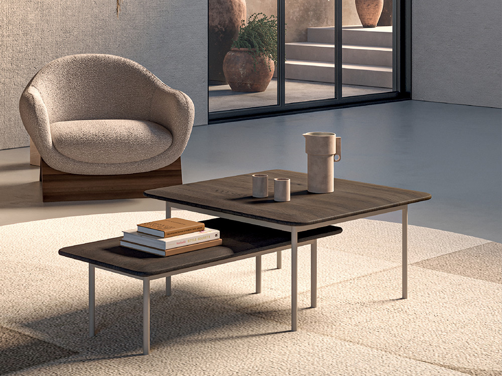 Mesa de centro Drop de Devina Nais: artesanía italiana con sobre en madera maciza de roble teñido en Mobel 6000