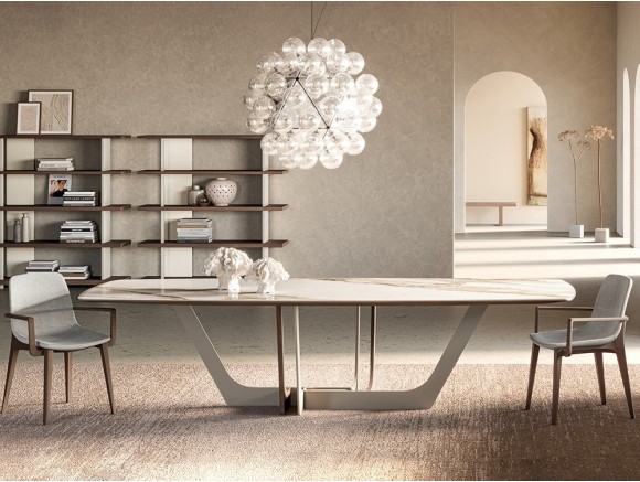 Mesa de comedor Manhattan Barrell Ceramics Wave de Devina Nais: sobre porcelánico y madera de Tilo en Mobel 6000