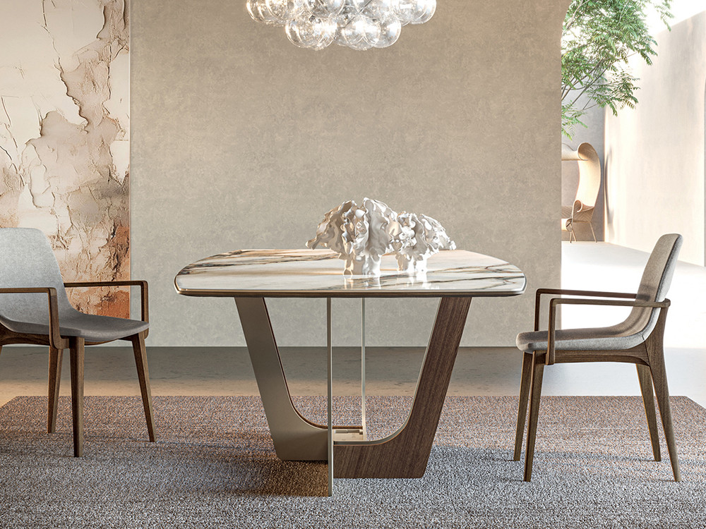 Mesa de comedor de diseño Manhattan Wave por Devina Nais: base de roble y metal disponible en 3 medidas