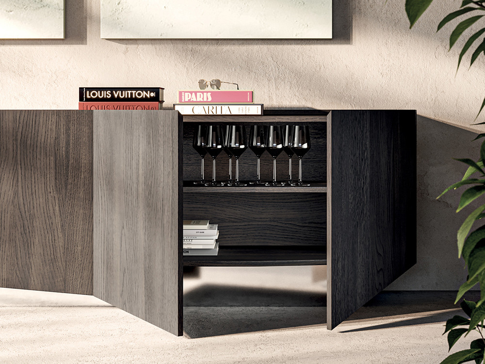 Mobel 6000: aparadores con espejo Devina Nais, modelo Cleo en chapa natural de roble de fabricación italiana