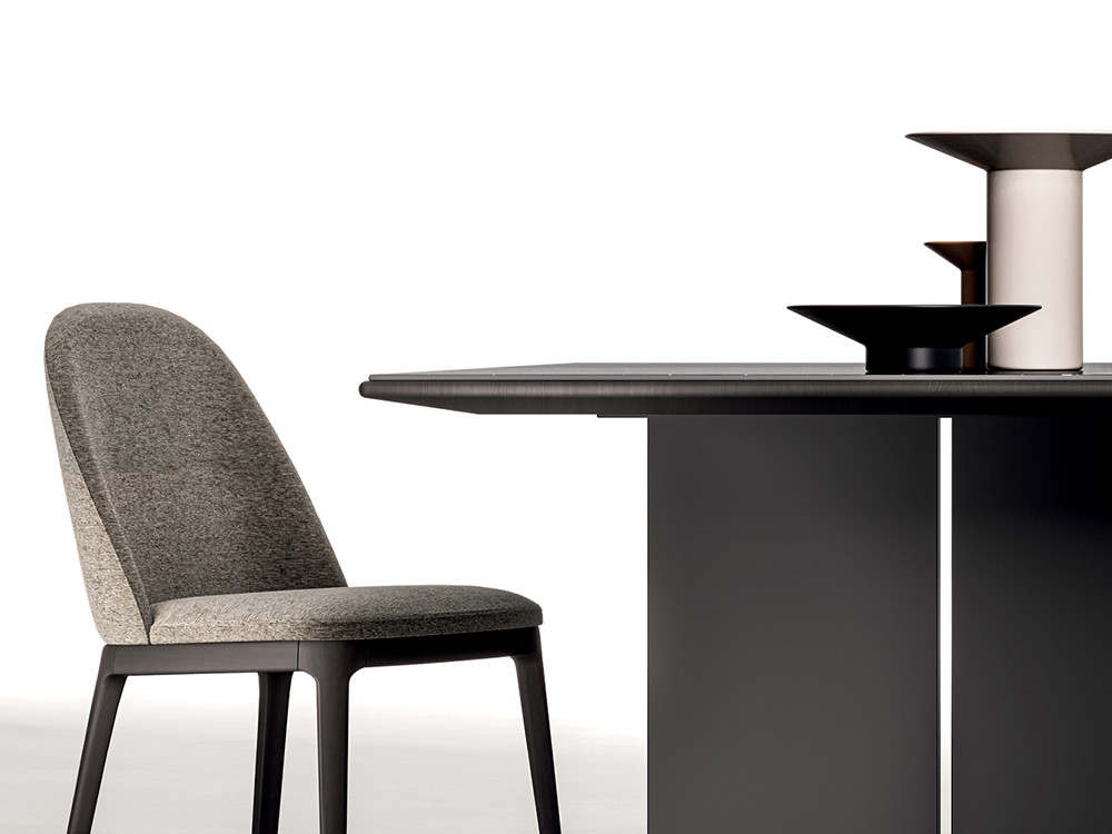 Mobel 6000: mesa comedor porcelánico Morphis, diseño con base de metal Stylo y cantos de madera de Tilo vista