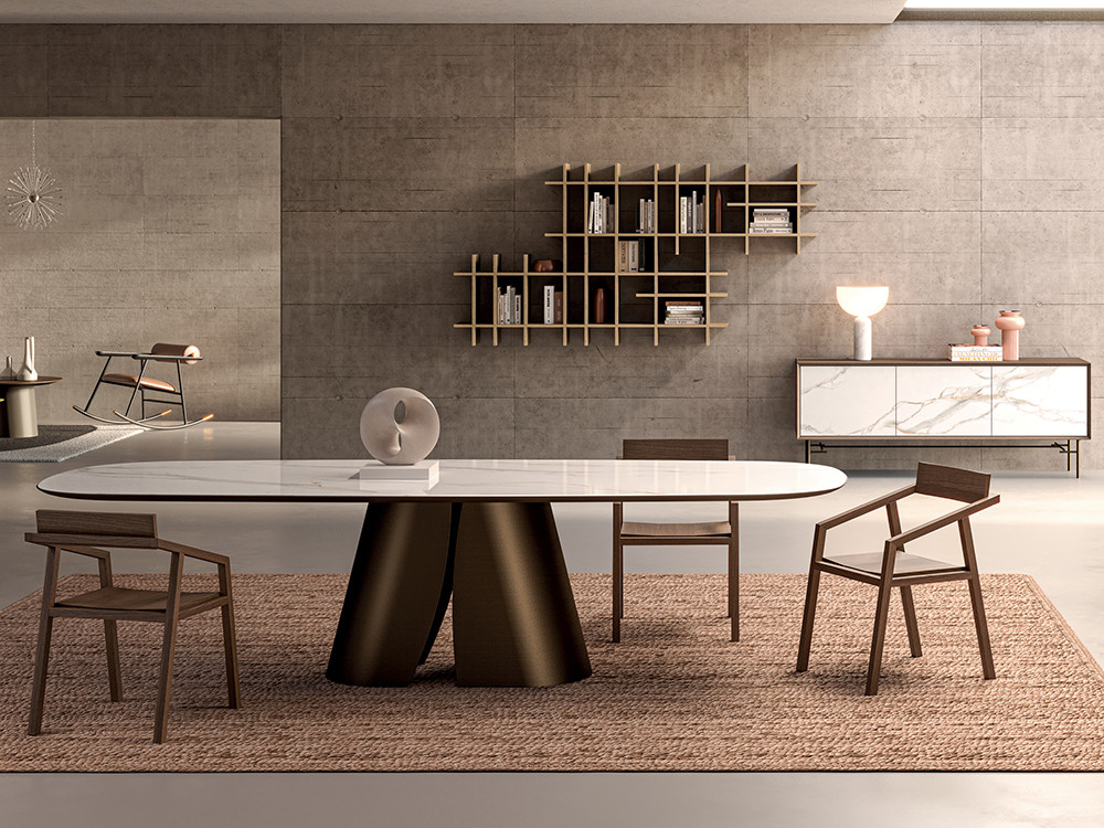 Mesa de comedor Cosmopolitan Ceramics Shell de Devina Nais: innovador sobre de porcelánico y madera de tilo en Mobel 6000