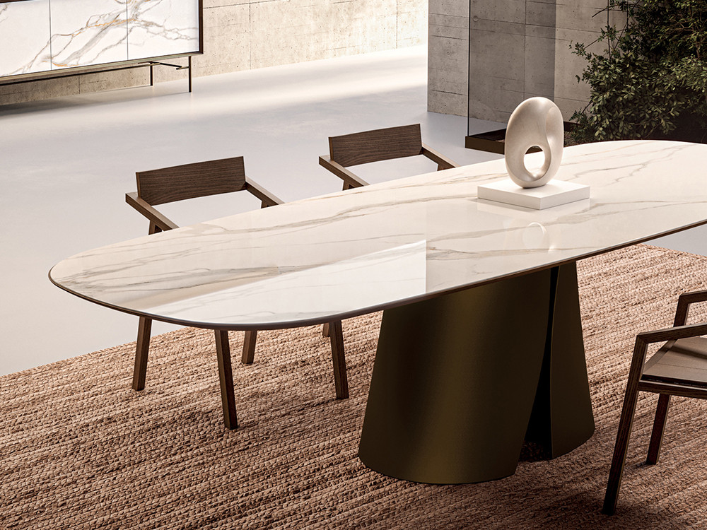 Comedores modernos Devina Nais: modelo Cosmopolitan Shell con sobre cerámico y estructura de madera maciza de tilo en Mobel 6000