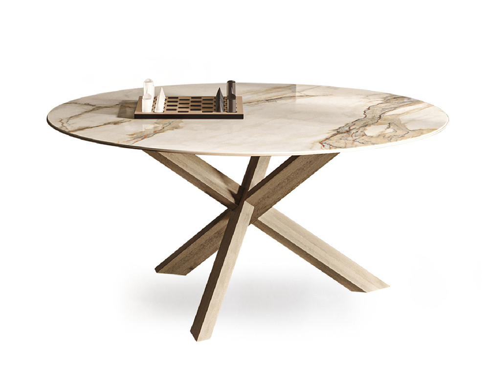 Mesa redonda diseño Manhattan Ring por Devina Nais: patas Cross de madera cruzada disponible en varias medidas en Mobel 6000