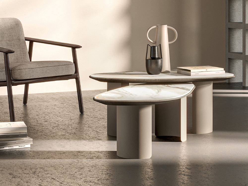 Mesa de centro Stone Ceramics de Devina Nais: innovador sobre de porcelánico y madera de tilo en Mobel 6000