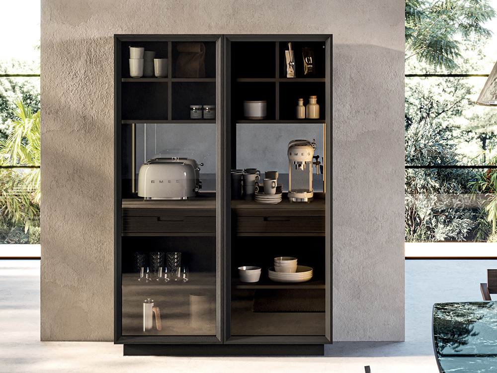 Vitrina salon Volo de Devina Nais: elegancia en chapa natural y cristal ahumado en Mobel 6000