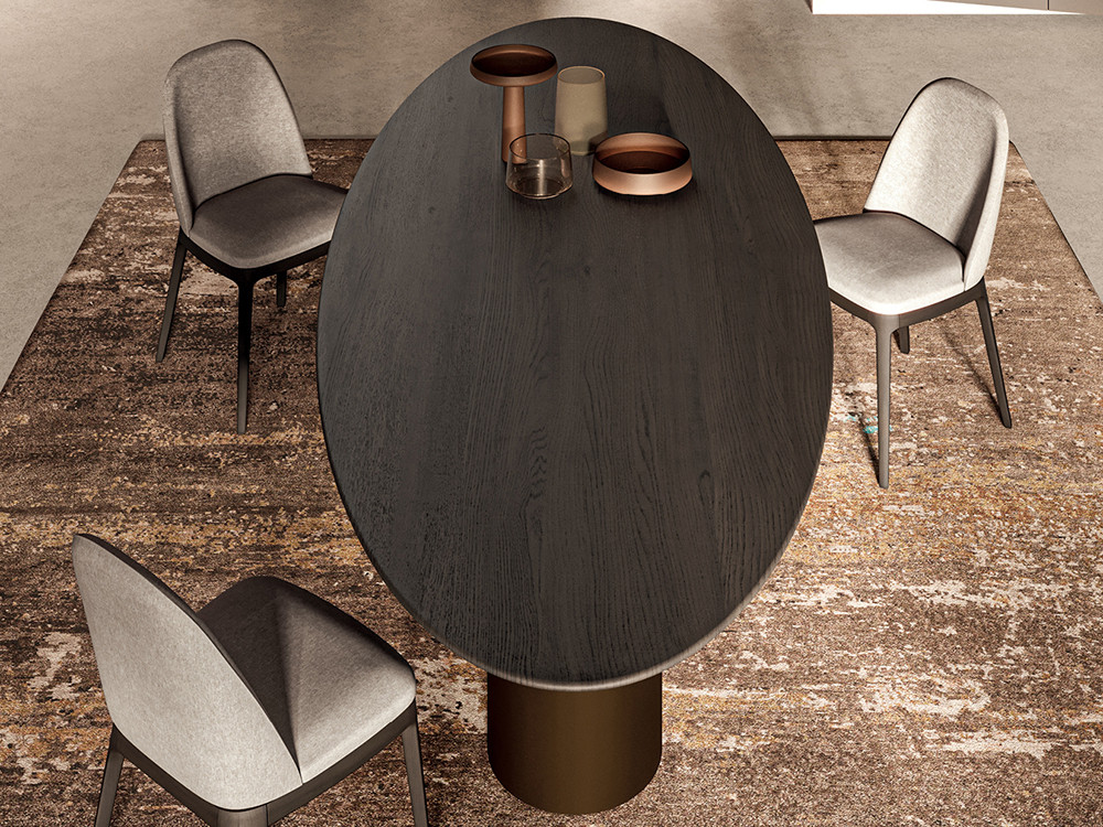 Mobel 6000: mesa ovalada madera de roble Caleido, diseño italiano con base Pillar de hierro en varias medidas