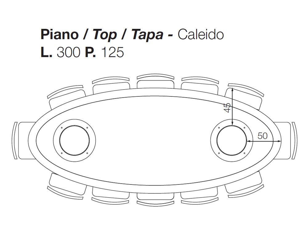 Muebles de diseño italiano: mesa ovalada Caleido Pillar en Mobel 6000, sobre de roble macizo y base de hierro