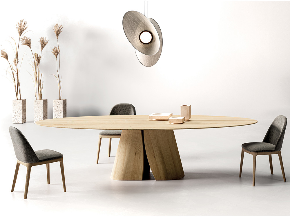 Mesa de comedor ovalada Caleido Pod de Devina Nais: sobre de madera maciza de roble en Mobel 6000