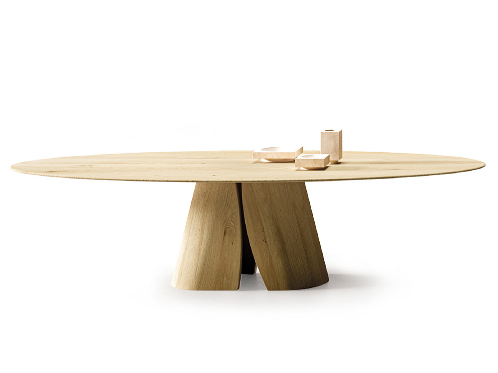 Mesa de diseño ovalada Caleido Pod por Devina Nais: autenticidad del roble maciza en Mobel 6000
