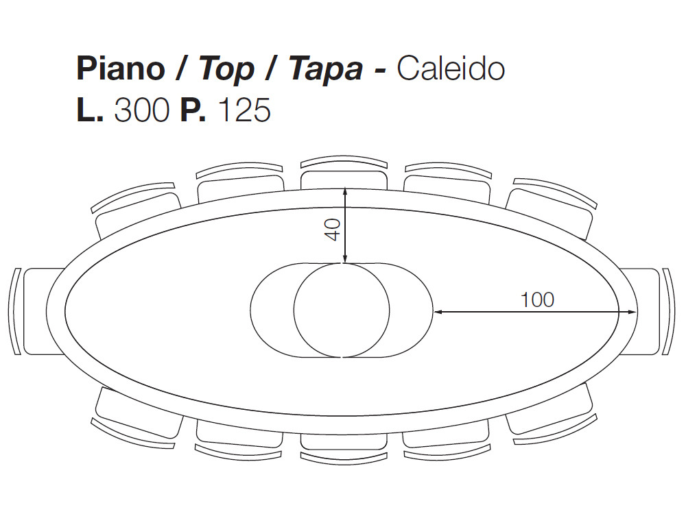 Muebles de diseño italiano: mesa ovalada Caleido Pod en Mobel 6000, sobre de madera maciza y base Pod