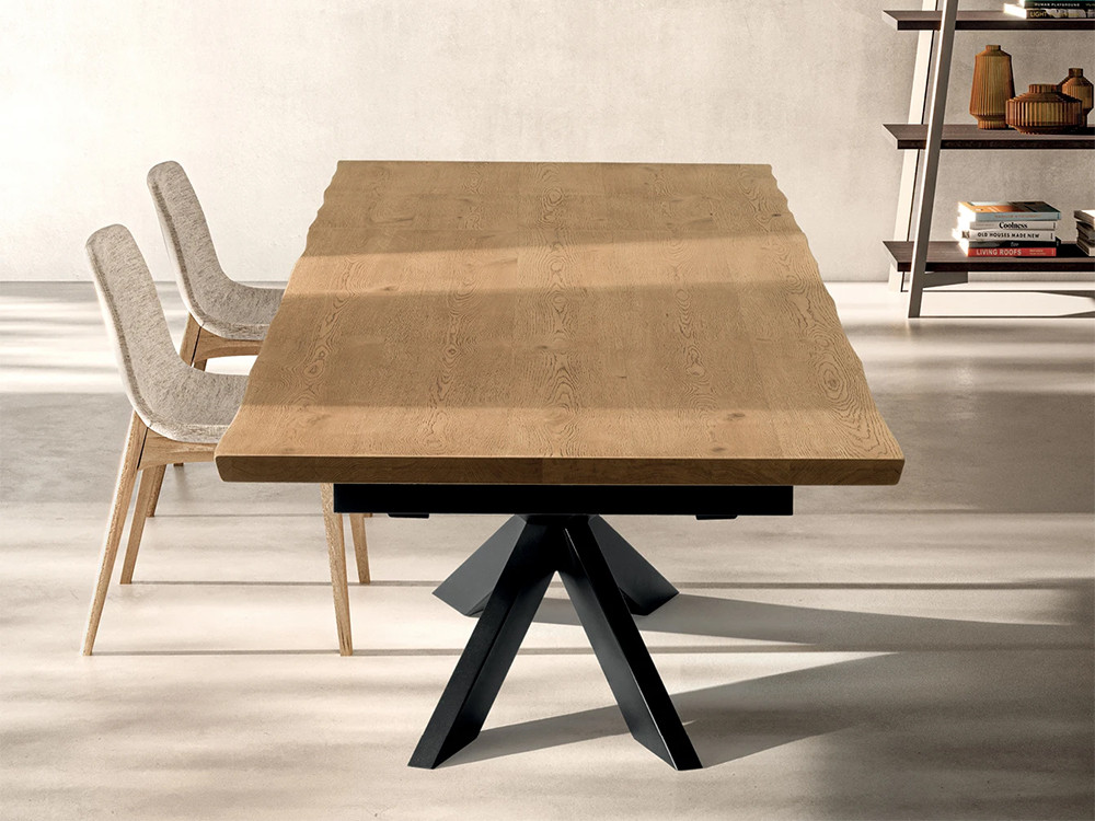 Mobel 6000: mesas de comedor extensibles Nexus Star, diseño italiano con patas cruzadas de metal Star y roble