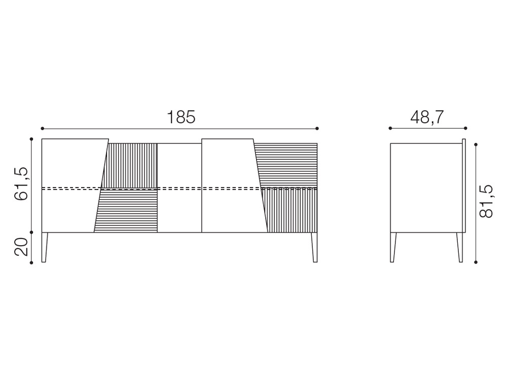 Aparador bajo Zero.16 de Devina Nais: frentes alistonados irregulares en madera maciza de roble en Mobel 6000