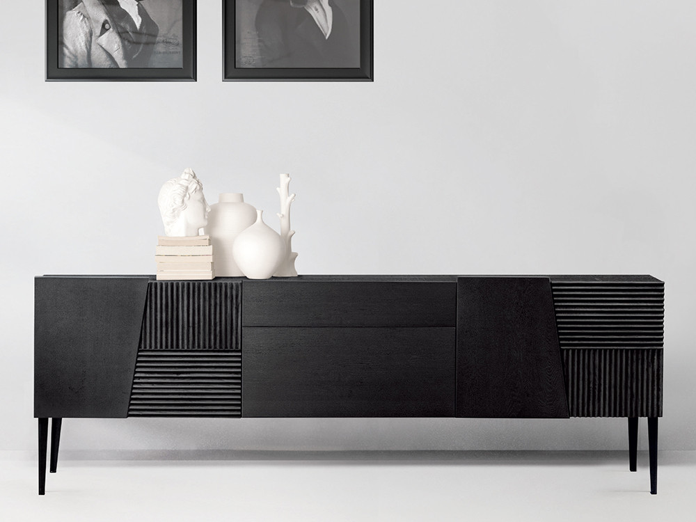 Mobel 6000: mueble modular tv Zero.16 por Devina Nais, el lujo de los frentes carvados en madera maciza