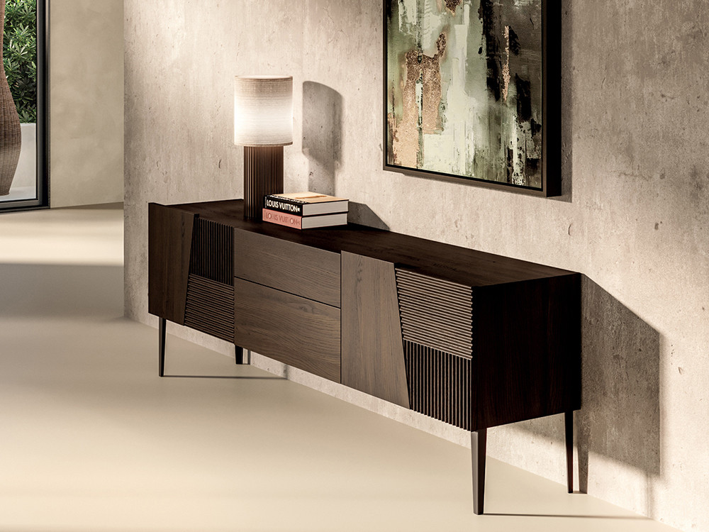 Muebles de televisión modernos Zero.16 de Devina Nais: diseño en madera de roble con frentes carvados en Mobel 6000