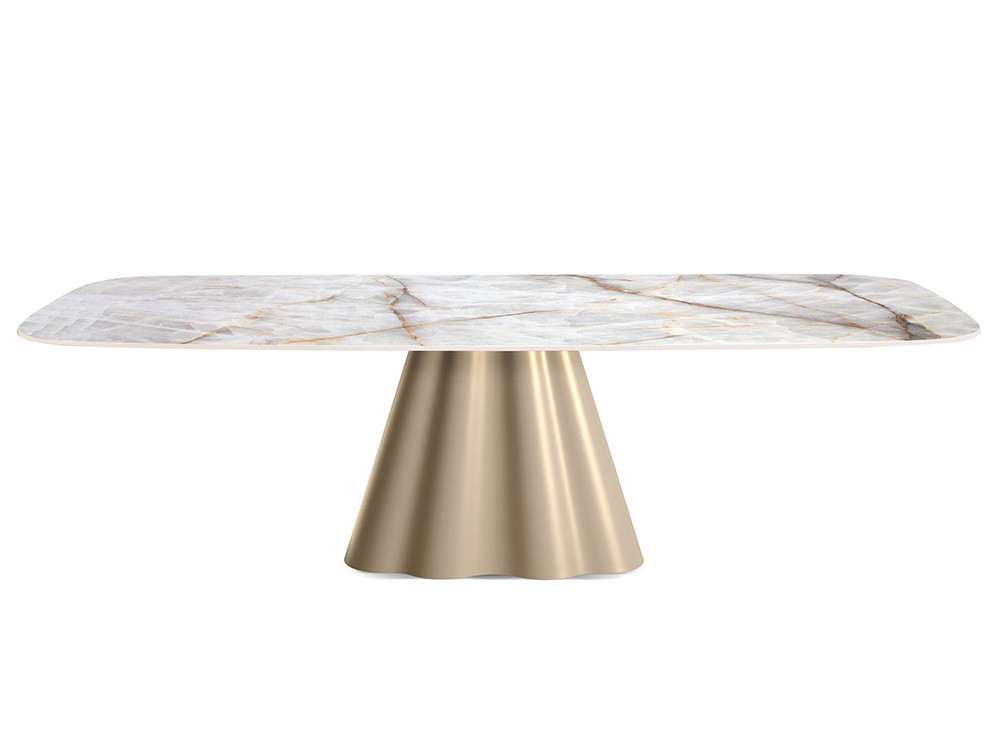 Comedores modernos con la mesa Flam Flix Keramic: sobre silueta barril y base de metal lacado en Mobel 6000