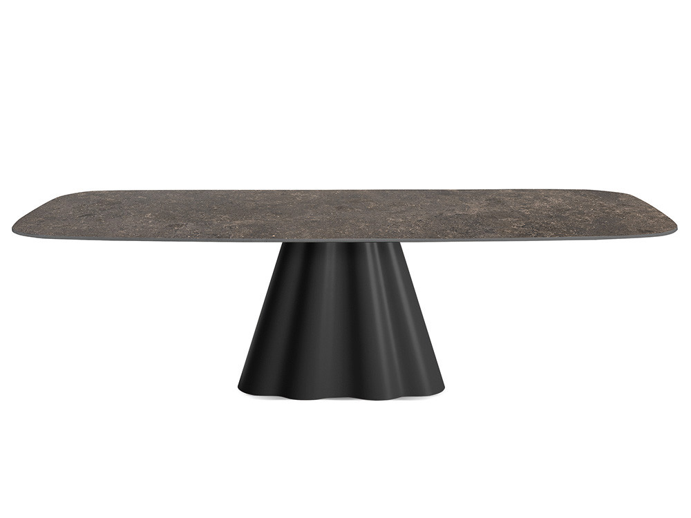 Mobel 6000: mesa comedor porcelánico Flam Flix, diseño con sobre de 12mm de espesor y base de metal ondulado