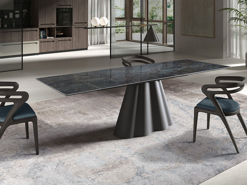 Mesa extensible Flam Keramik: elegancia artesanal con sobre porcelánico rectangular para comedores modernos en Mobel 6000