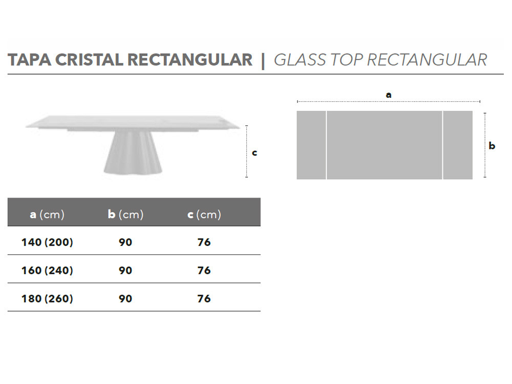 Mobel 6000: versátil mesa de cristal Flam con extensiones en los extremos, calidad artesanal de Nacher en Madrid