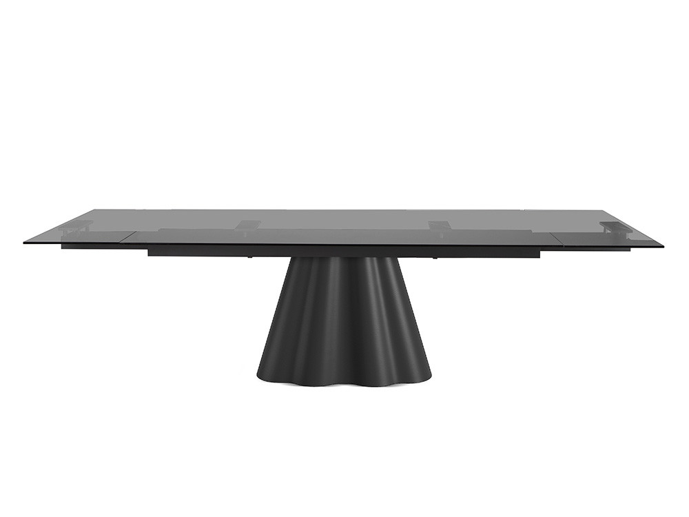 Mobel 6000: exclusiva mesa de cristal comedor Flam, sobre transparente y base escultórica de fabricación española