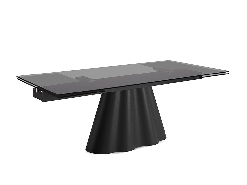 Comedores modernos con la mesa Flam Glass de Nacher: elegancia en cristal fumé y metal ondulado en Mobel 6000