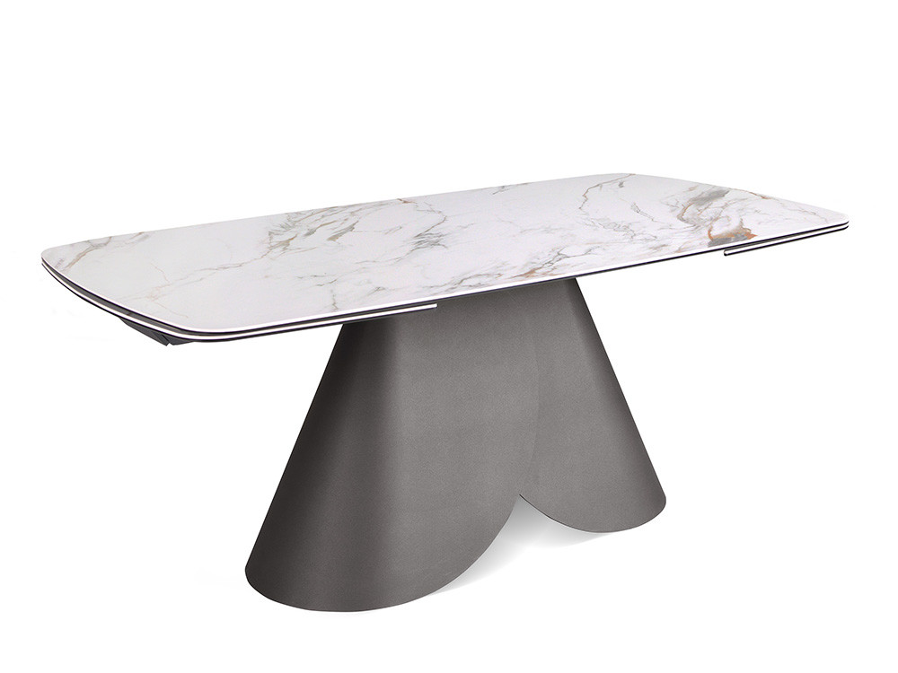 Mobel 6000: exclusiva mesa de diseño Lihue Keramic Barrel por Nacher, extensible con dos extensiones en los extremos