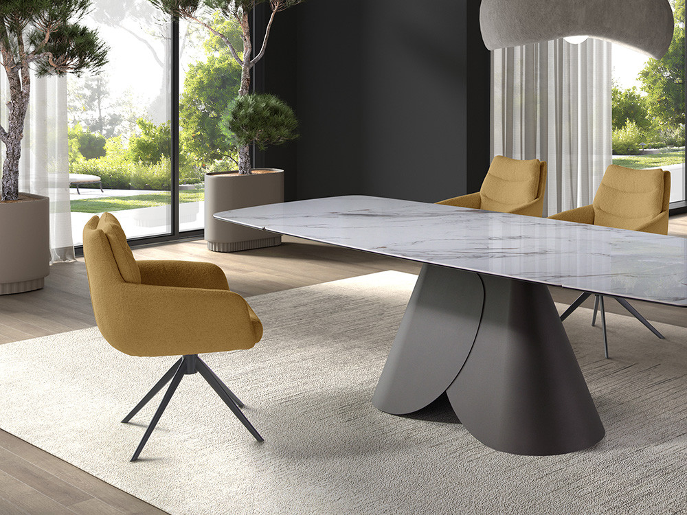 Mobel 6000: elegante silla tapizada giratoria Fiona Return, personalización en tejidos y fabricación española por Nacher