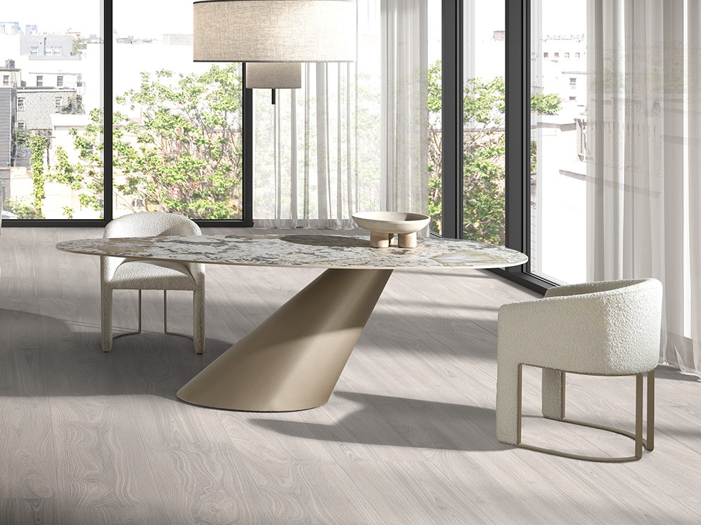 Mesa de comedor Maui Keramic Uña de Nacher: diseño de fabricación española con sobre porcelánico de 12mm en Mobel 6000