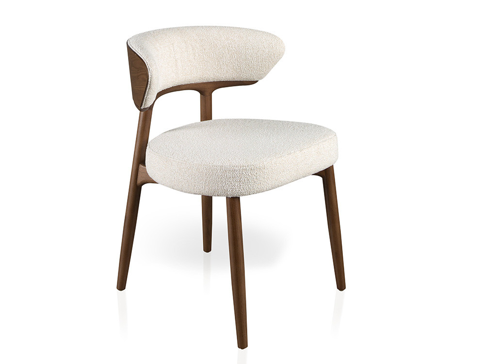 Sillas de madera modernas Elba por Nacher: elegancia nacional con respaldo tapizado para salones de diseño en Mobel 6000