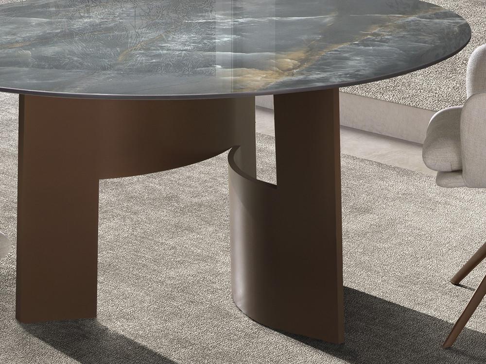 Mobel 6000: mesa comedor porcelánico Lambda de Nacher, exclusivo diseño con silueta circular de alta resistencia