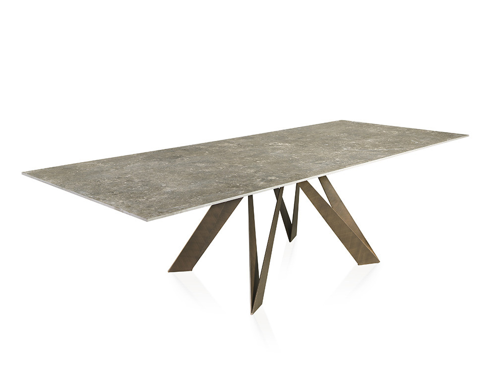 Mesa porcelánico Batta de Nacher: alta resistencia en 12mm y base de metal lacado para Mobel 6000