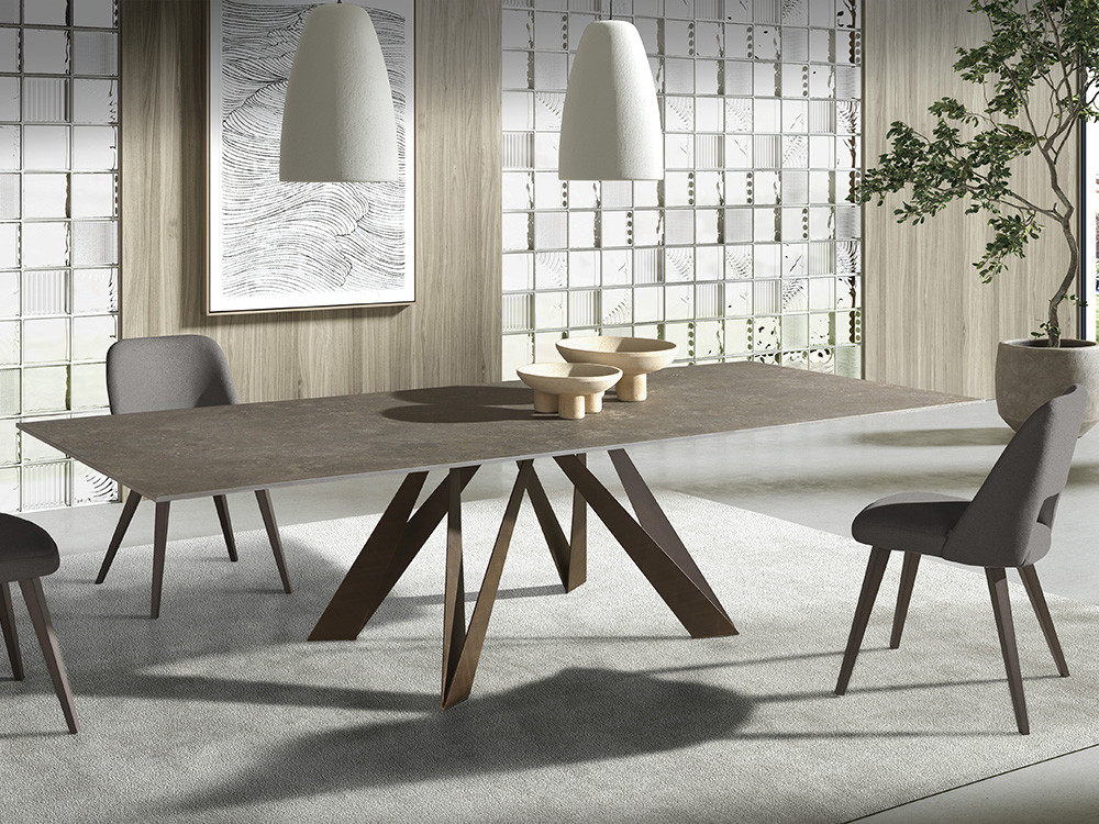 Mobel 6000: mesa comedor porcelánico Batta, diseño de fabricación española con silueta rectangular o barril
