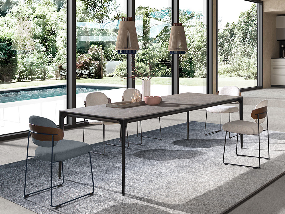 Mesa de comedor fija Kuki Fix Keramic de Nacher: diseño de fabricación española con sobre porcelánico de 12mm en Mobel 6000