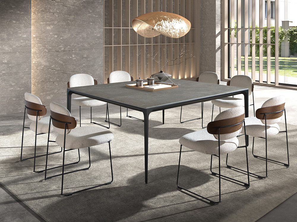 Mobel 6000: mesa comedor porcelánico Kuki, elegancia nacional con silueta rectangular o cuadrada por Nacher