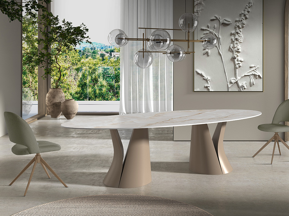 Mesa de comedor ovalada Navi Fix Keramic de Nacher: diseño de fabricación española con sobre porcelánico de 12mm en Mobel 6000