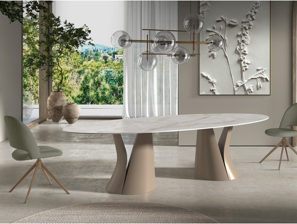 Mesa de comedor ovalada Navi Fix Keramic de Nacher: diseño de fabricación española con sobre porcelánico de 12mm en Mobel 6000
