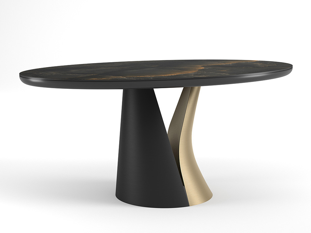 Mobel 6000: mesa comedor porcelánico Navi Oval, diseño de fabricación española con base de MDF lacada en dos colores
