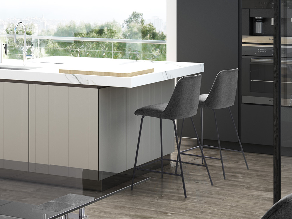 Mobel 6000: taburete cocina diseño Lolita por Nacher, elegancia tapizada y base de metal lacado