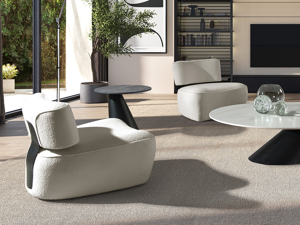 Butaca de diseño moderno Hana Lounge de Nacher: fabricación española con tejidos seleccionados en Mobel 6000