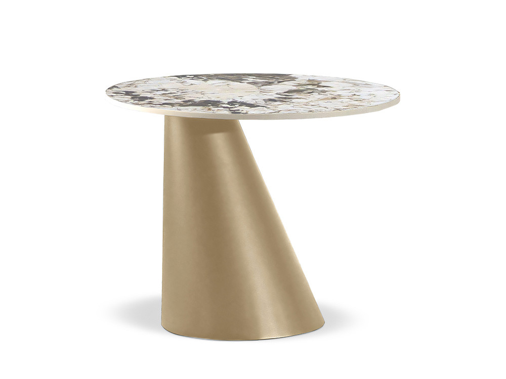 Mesa auxiliar de diseño Maui Keramic de Nacher: sobre porcelánico de 12mm y base de metal en Mobel 6000