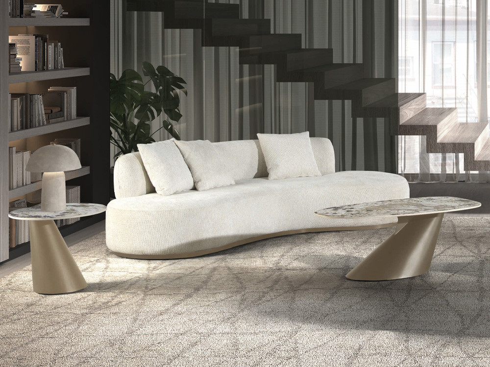 Mesa auxiliar salón Maui Keramic de Nacher: pieza original de diseño español con base de metal y porcelánico en Mobel 6000