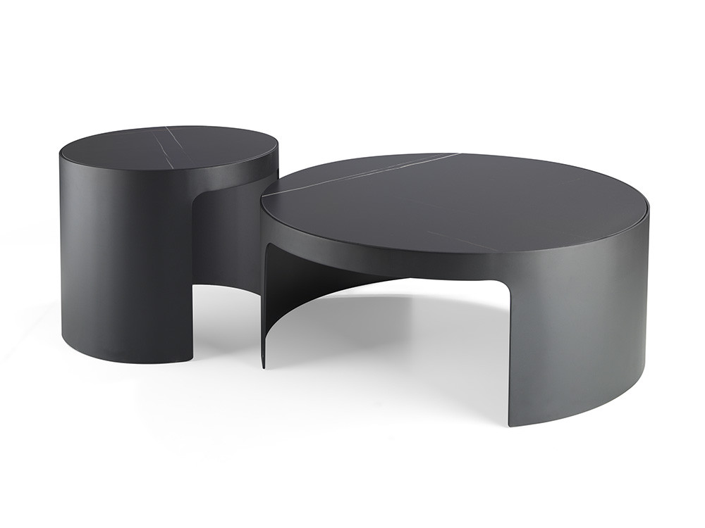 Mobel 6000: elegante mesa auxiliar salón Nomi por Nacher, versatilidad en porcelánico para usar juntas o por separado