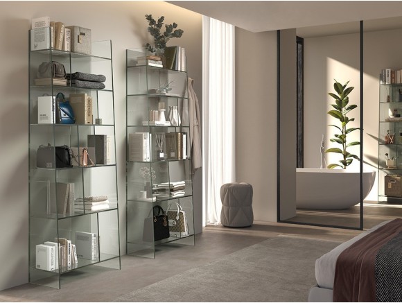 Estanterías salón modernas She de Nacher: elegancia minimalista en cristal templado en Mobel 6000