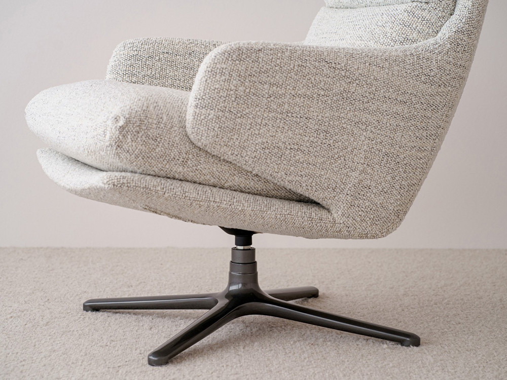 Mobel 6000: exclusiva butaca para salón giratoria por VP, diseño en textil mezclilla beige gris para espacios de lujo