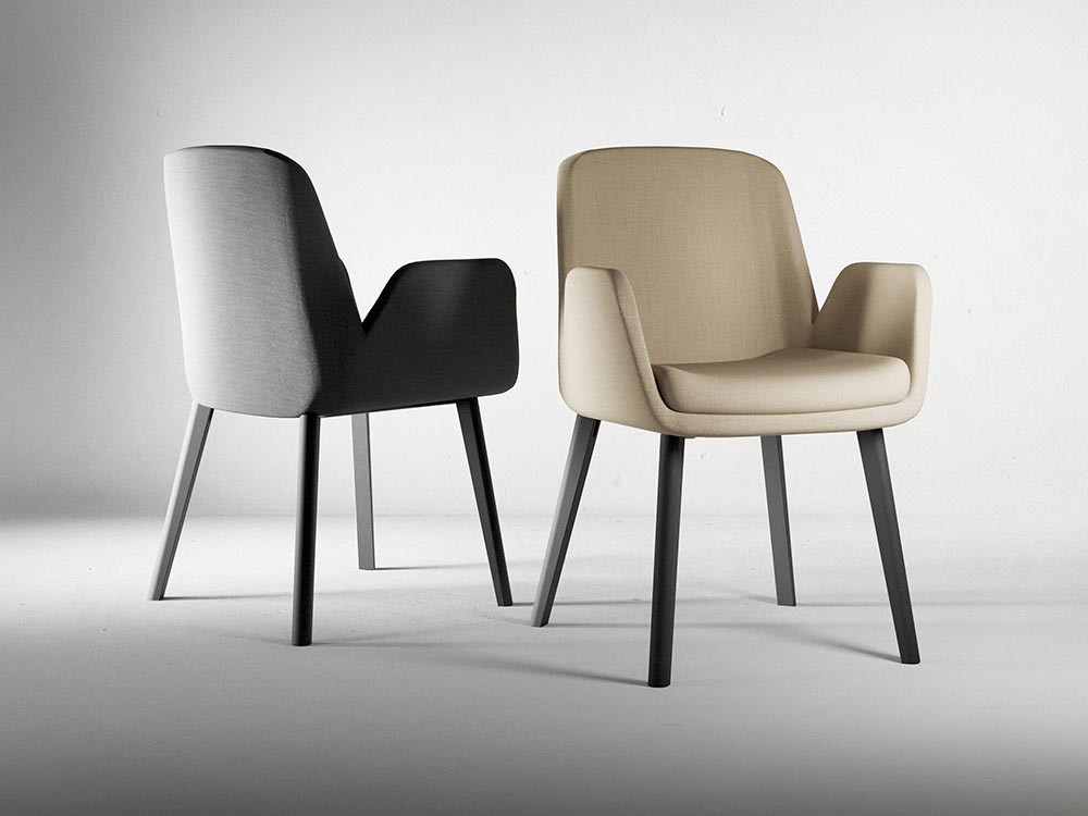 Sillas de comedor Alpaca de Cancio: diseño moderno con patas de metal epoxi y asiento tapizado en Mobel 6000