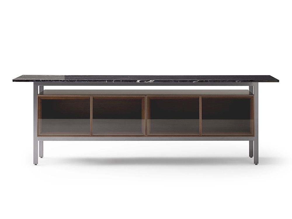 Mobel 6000: sofisticado mueble de salón de diseño Chicago de Punt, estructura artesanal en madera disponible en 2 medidas