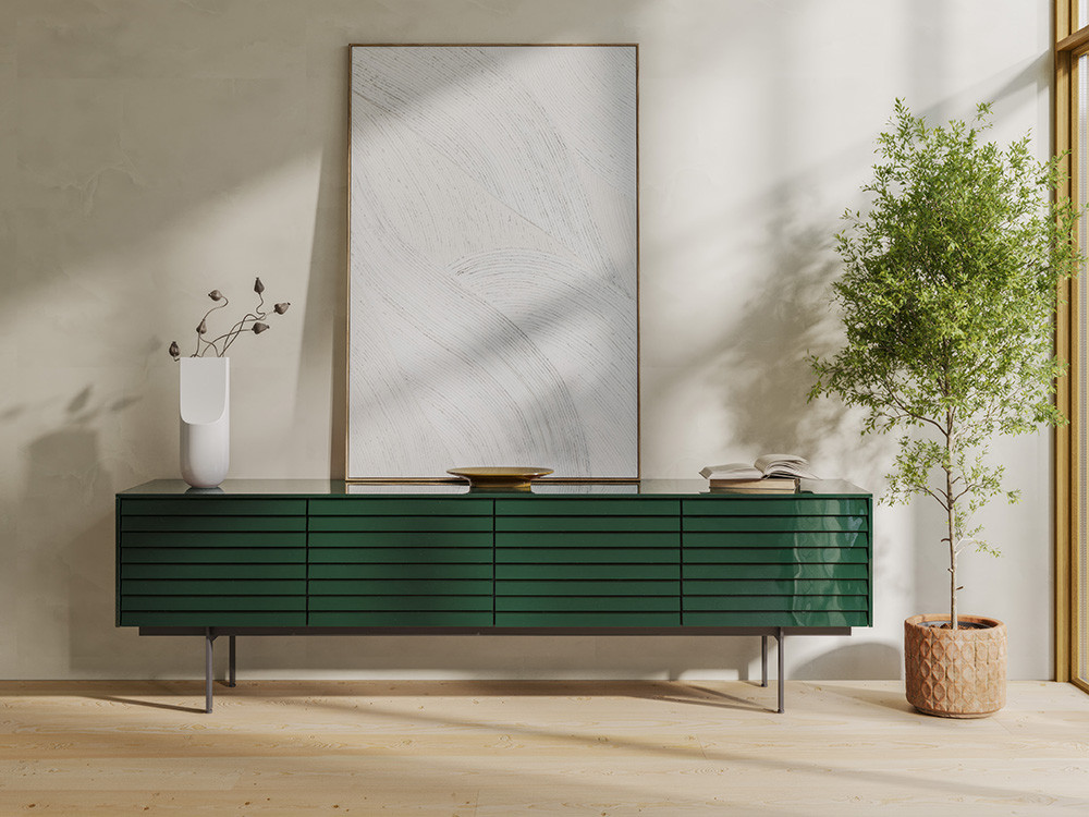 Aparadores modernos Sussex de Punt: el equilibrio perfecto entre madera y metal disponible en Mobel 6000