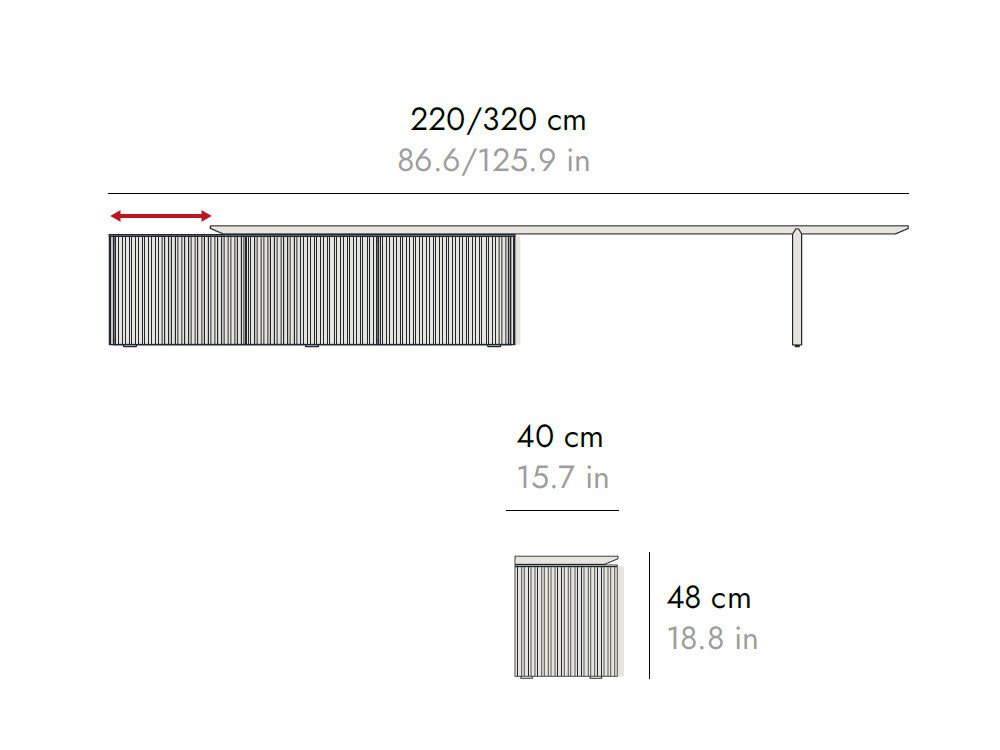 Muebles de salón de diseño Velasca por Punt Mobles: mueble tv extensible para ambientes contemporáneos en Mobel 6000 Madrid