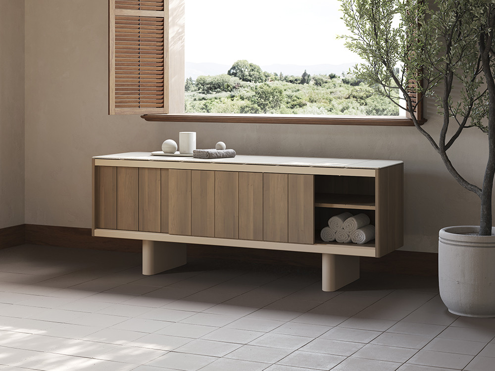 Muebles de jardín de diseño: aparador Atrio por Mario Ruiz para Punt Mobles, elegancia en madera de teca en Mobel 6000 Madrid